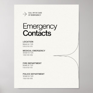 Poster Coordonnées d'urgence auberge bed & breakfast info