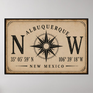 Poster Coordonnées vintage d'Albuquerque Nouveau-Mexique