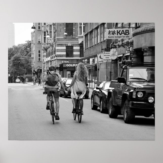 Poster Copenhague Amateurs de vélo, noir et blanc. (Devant)