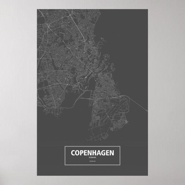 Poster Copenhague, Danemark (blanc sur noir) (Devant)