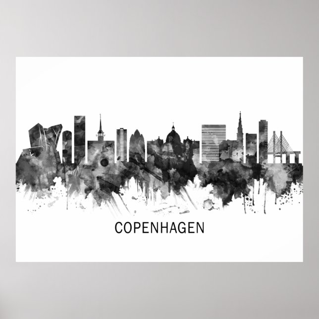 Poster Copenhague Danemark Skyline BW (Devant)