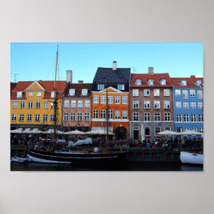 Poster Copenhague Nyhavn Maison des bateaux colorés du ca