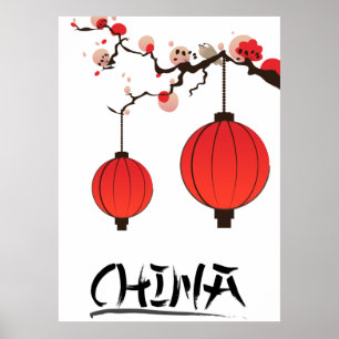 Poster Copie d'affiche de voyage de lanternes de la Chine