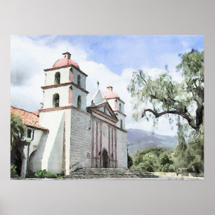 Poster Copie d'aquarelle de Santa Barbara de mission