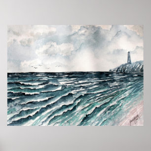 Poster copie d'art de phare de paysage marin