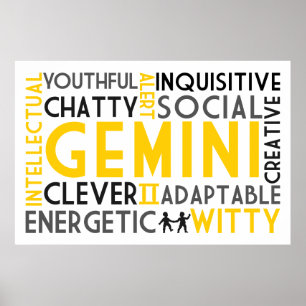Poster Copie de collage de mot d'astrologie de Gémeaux