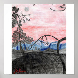 Poster Copie de coucher du soleil de forêt par Julia