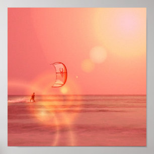 Poster Copie de coucher du soleil de Kiteboarder