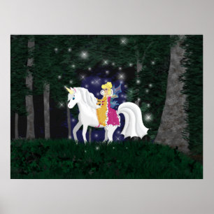 Poster Copie de forêt de Faery et de licorne de la Reine