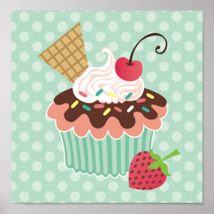 Poster Copie de toile de petit gâteau de cerise et de