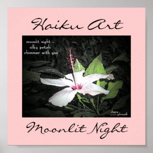 Poster Copie éclairée par la lune d'art de Haiku de nuit