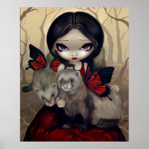 Poster Copie féerique gothique d'art de furets rouges de