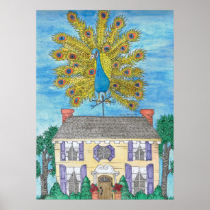 Poster Copie fière d'affiche de paon