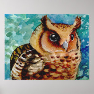 Poster Copie heureuse d'aquarelle de hibou