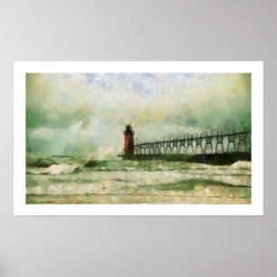 Poster Copie orageuse d'affiche de phare