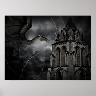 Poster Copie orageuse foncée de nuit