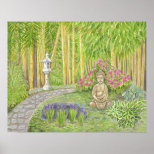 Poster Copie paisible d'art de jardin de Bouddha
