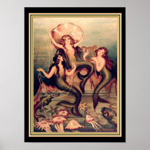 Poster Copie vintage de Deco Chiostri de "trois sirènes"