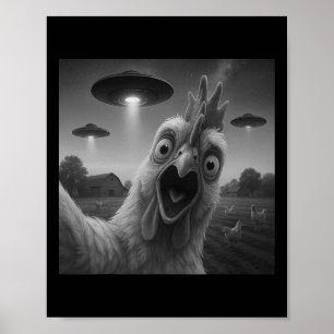 Poster Coq drôle de selfie de poulet avec des ovnis Wei