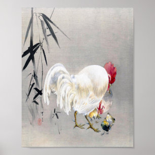 Poster Coq et Hen avec chicks, Watanabe Seitei