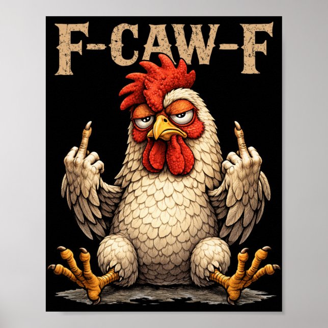 Poster Coq noir drôle gothique F-caw-f Fcawf Poulet A (Devant)