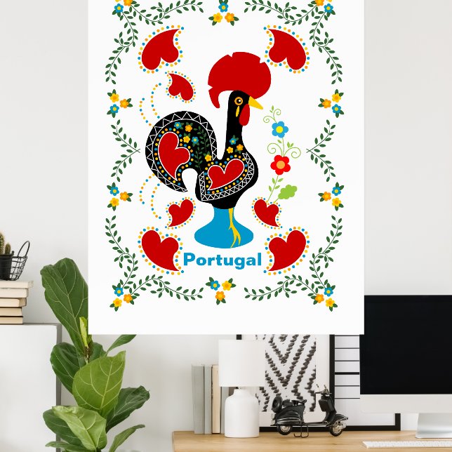 Poster Coq traditionnel du Portugal en noir (Bureau à domicile)