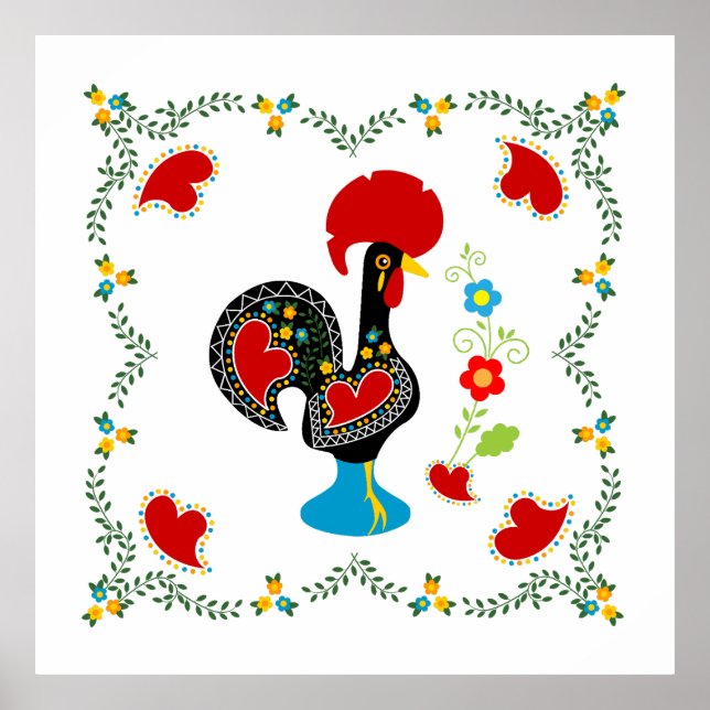 Poster Coq traditionnel du Portugal en noir (Devant)