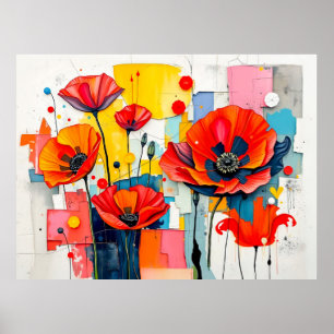 Poster Coquelicot vibrant dans un style abstrait moderne