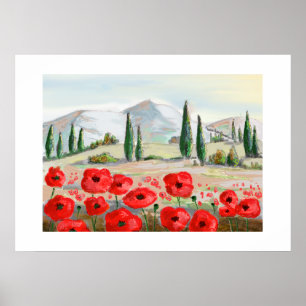 Poster Coquelicots en fête fleurs rouges.