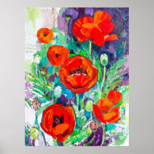 Poster Coquelicots rouges vibrants, peinture à l'huile ex