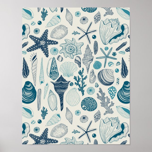 Poster Coques de mer sur le blanc (Devant)