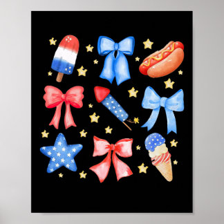 Poster Coquette 4 Juillet Bleu Rouge Rubans Étoiles 