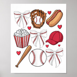 Poster Coquette Baseball Femmes Bow Baseball Filles Cheer