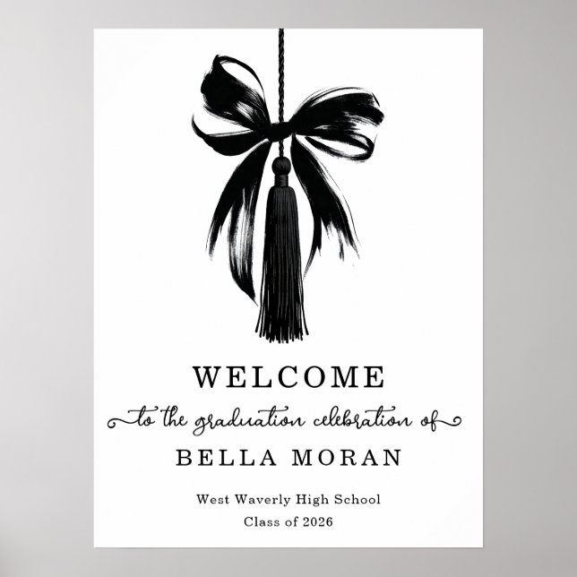 Poster Coquette Black Bow & Tassel Graduation Party (Devant)