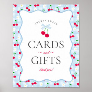 Poster Coquette Bleue Cerise En vichy Cartes et Cadeaux