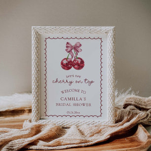 Poster Coquette Bow Cherry En Haut Fête des mariées Bienv