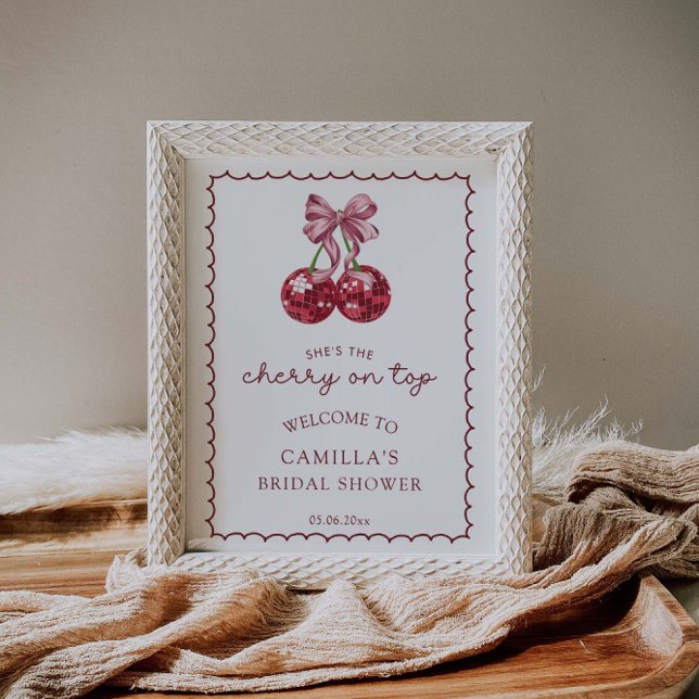 Poster Coquette Bow Cherry En Haut Fête des mariées Bienv (Créateur téléchargé)