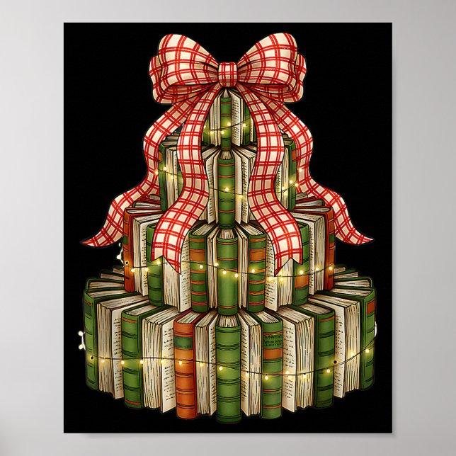 Poster Coquette Bow Christmas Books Xmas Tree Librarian  (Devant)