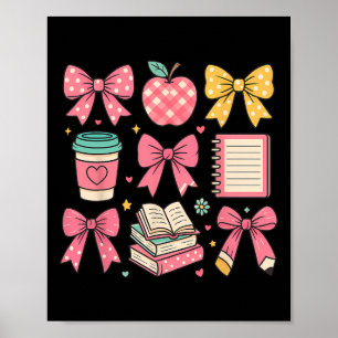 Poster Coquette Bow Étudiante Joyeux Premier Jour Retour