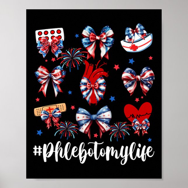 Poster Coquette Bow Fireworks Phlebotomie Joyeux 4 Juil (Devant)