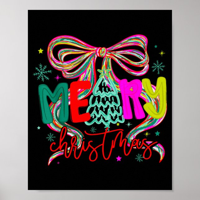 Poster Coquette Bow Funny Merry Christmas Tree Cute Xmas  (Devant)