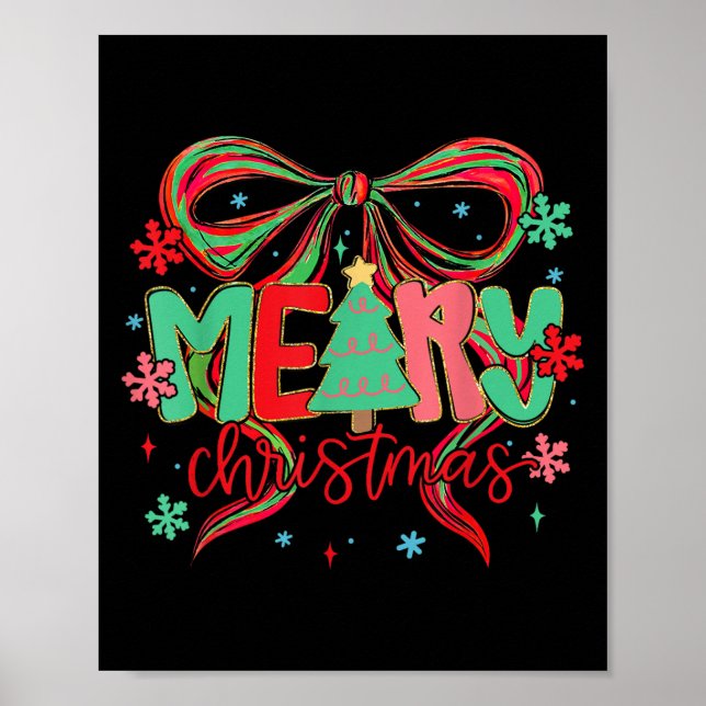 Poster Coquette Bow Joyeux Noël Snowflake Xmas Pyjama (Devant)