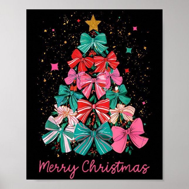 Poster Coquette Bow Merry Christmas Xmas Tree Family Paja (Devant)