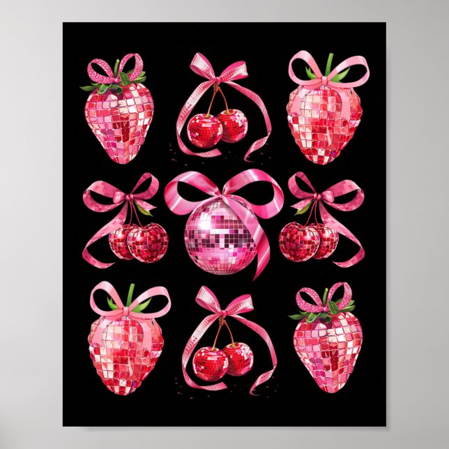 Poster Coquette Bow rose Esthétique Y2k Cerise fraise (Devant)