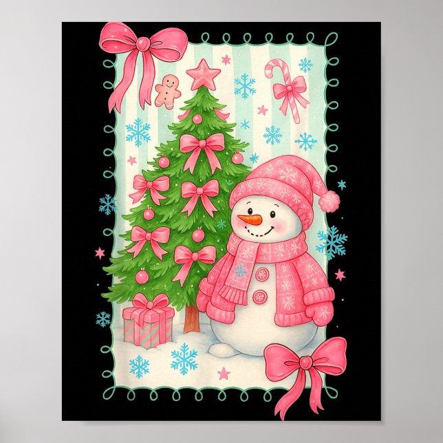 Poster Coquette Bow Snowman Nk Christmas Tree Funny Xmas  (Devant)