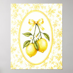 Poster Coquette de fruits de citron jaune Cottagecore vin
