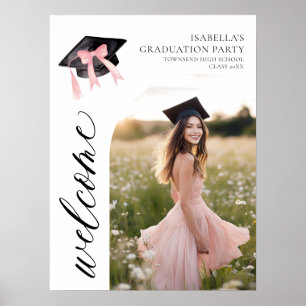 Poster Coquette de graduation moderne rose Bow Bienvenue