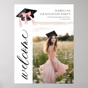 Poster Coquette de graduation moderne rose Bow Bienvenue