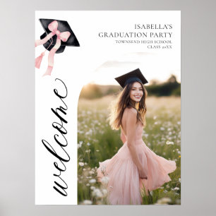 Poster Coquette de graduation moderne rose Bow Bienvenue
