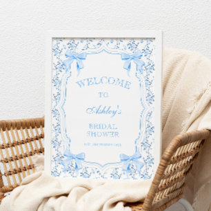 Poster Coquette Elégante Fête des mariées Bleue Bow Bienv